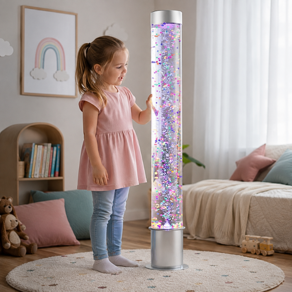 Senzorni LED cijevni stup s mjehurićima i ribicama (120 cm) - Slika 1